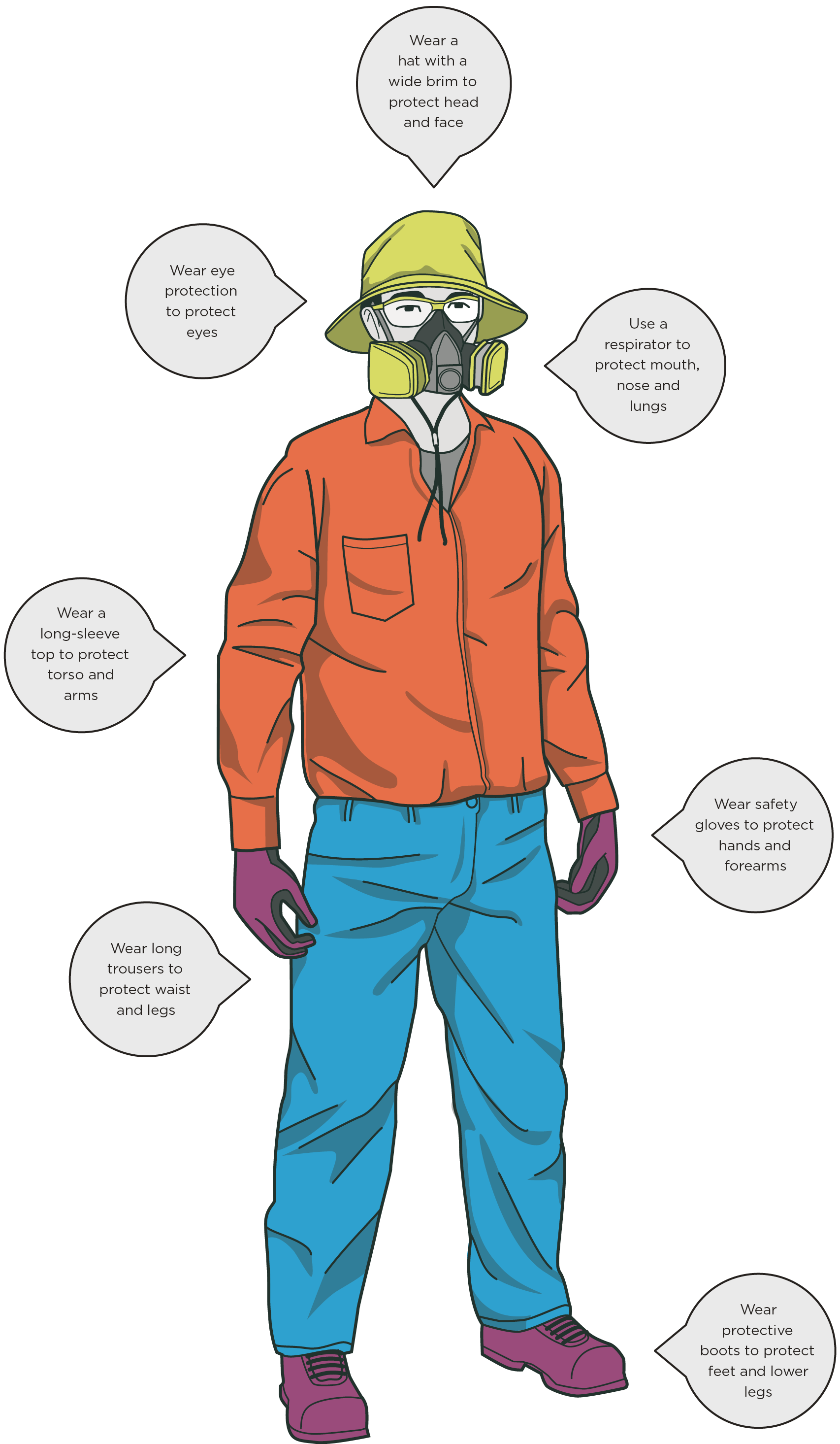 [image] Examples of appropriate PPE when your body is exposed to pesticides